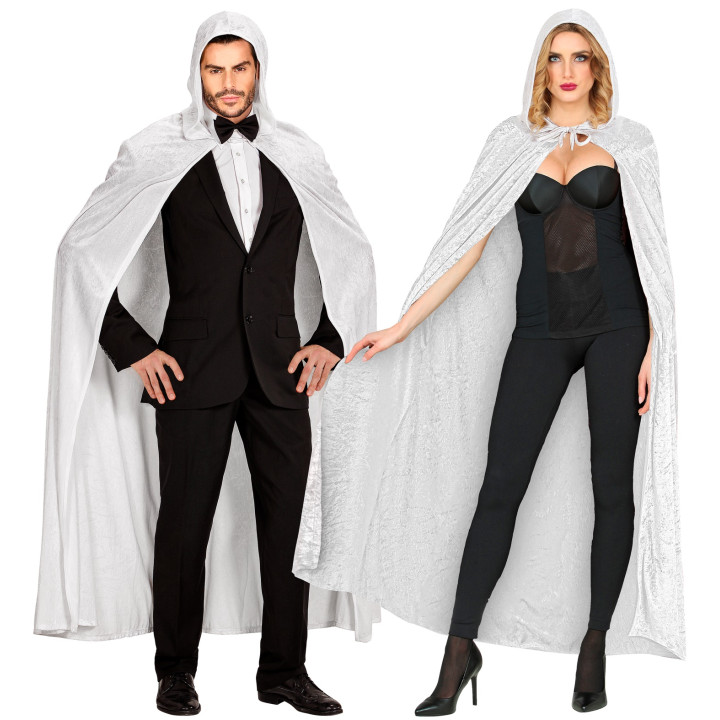 Velvet hooded cape, unisex, 150 cm, white