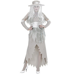 Déguisement Fantômes Lady: Robe, Ceinture, Chapeau, Gants, blanc