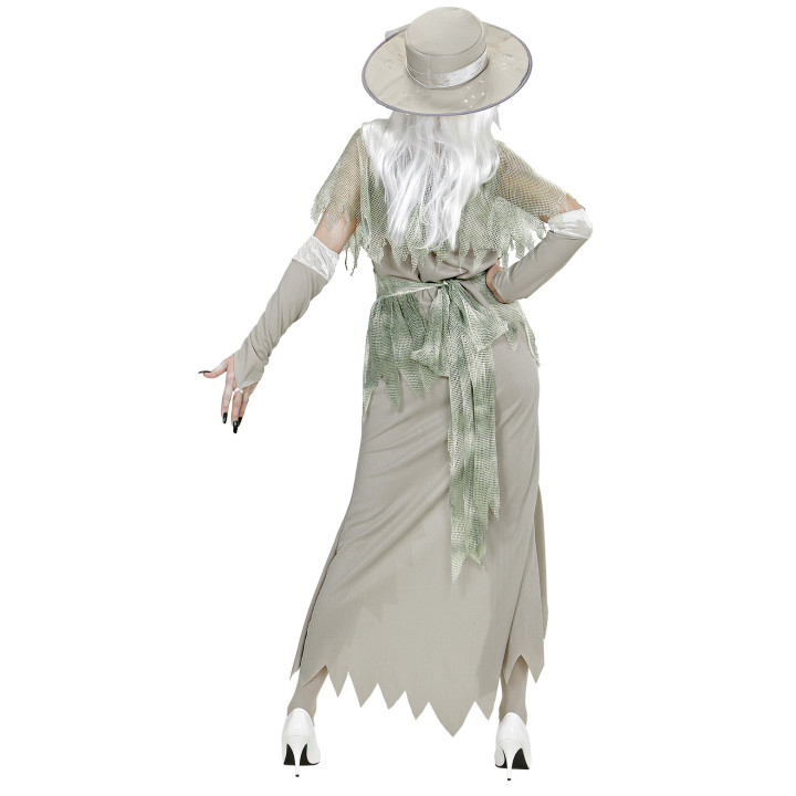 Déguisement Fantômes Lady: Robe, Ceinture, Chapeau, Gants, blanc