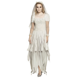 Ghost bride costume: dress, headband with veil, white