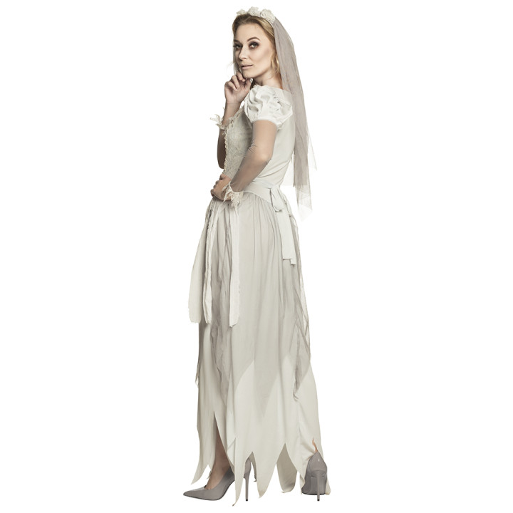 Kostüm Geisterbraut: Kleid, Haarreif mit Schleier, weiss