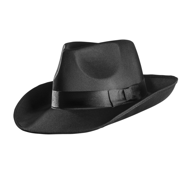 Chapeau Gangster en Satin, ? 59cm, noir