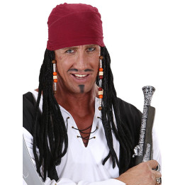 Bandana Pirate avec cheveux et bijoux, rouge