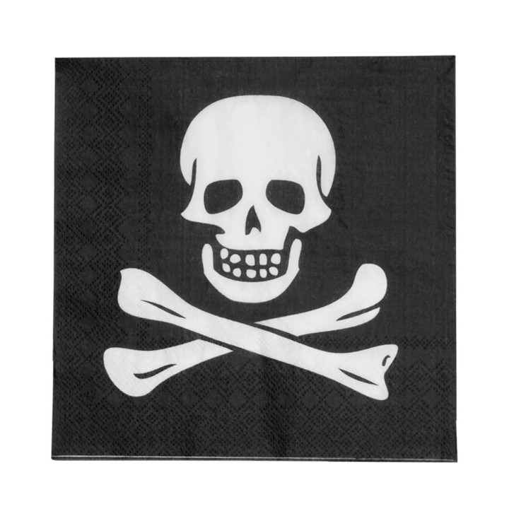 Pirates Napkins: Skull, 12items, 33 x 33 cm, black/white
