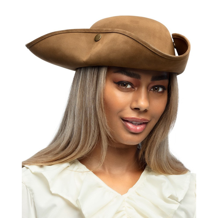 Pirates Hat Tricorn : Suede look, brown