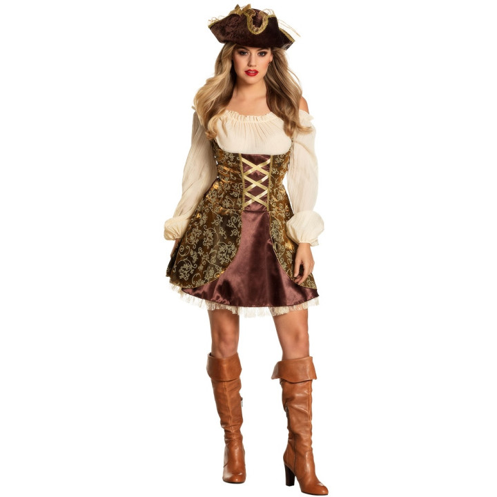 Pirate Treasure Costume: Hat, dress, multicolored