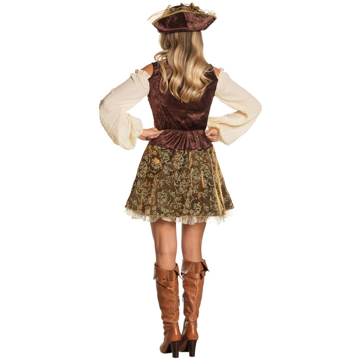 Piratin Treasure Kostüm: Hut, Kleid, mehrfarbig