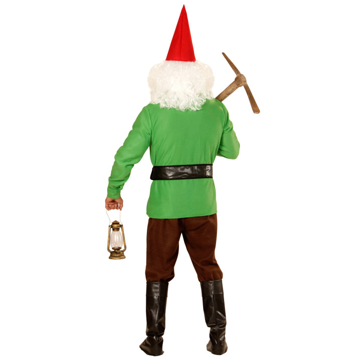 Déguisement de nain vert: Manteau, pantalon, ceinture, couvre-bottes, chapeau, barbe, vert