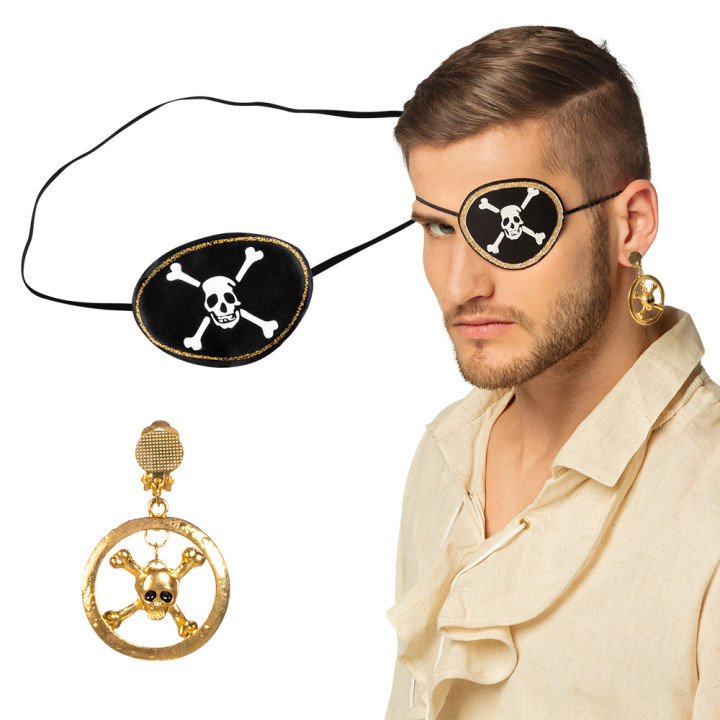 Augenklappe Pirat mit Ohrring, schwarz