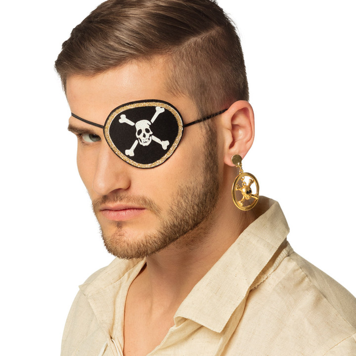 Augenklappe Pirat mit Ohrring, schwarz