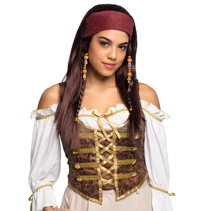 Wig Pirate Trinity with Bandana, brown