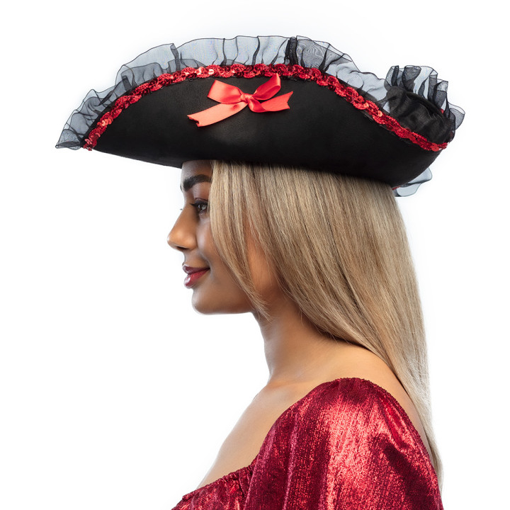 Tricorne Chapeau Admiral Rachel, noir/rouge