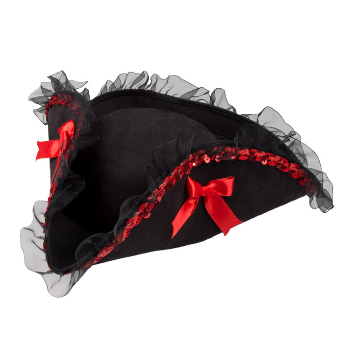 Tricorne Chapeau Admiral Rachel, noir/rouge