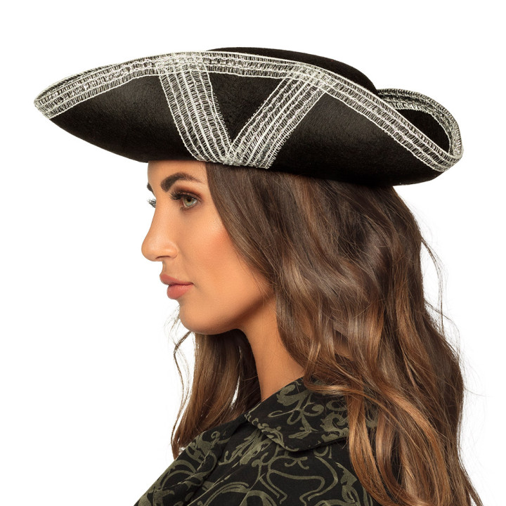 Chapeau Pirate Royal, argent/noir