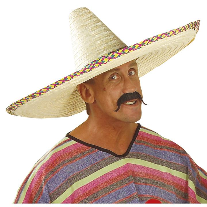 Grosser Sombrero Hut mit buntem Rand, 65 cm, natur