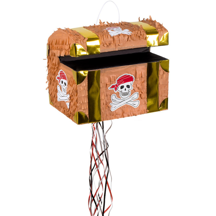Treasure Chest Pull Pinata: Pirate Party Game for Birthdays, 30 x 26 x 23 cm, brown