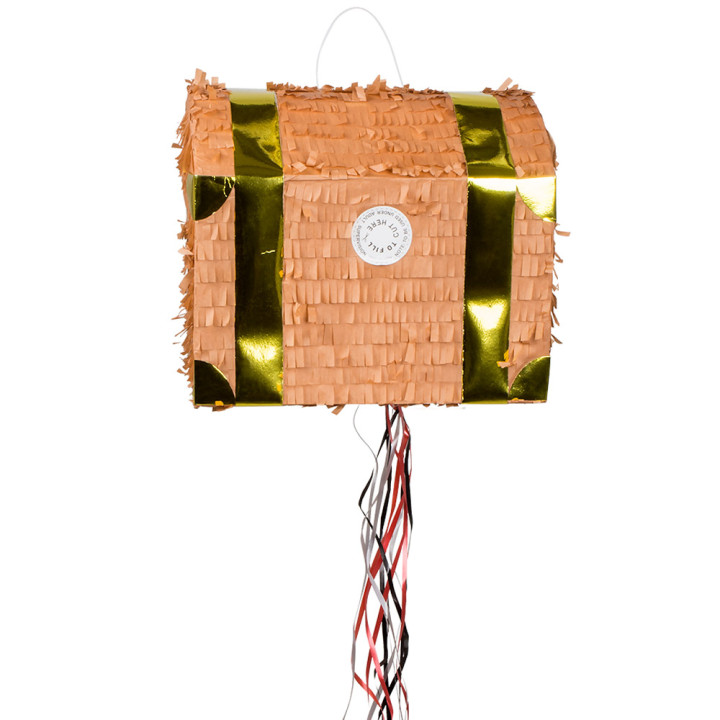 Treasure Chest Pull Pinata: Pirate Party Game for Birthdays, 30 x 26 x 23 cm, brown