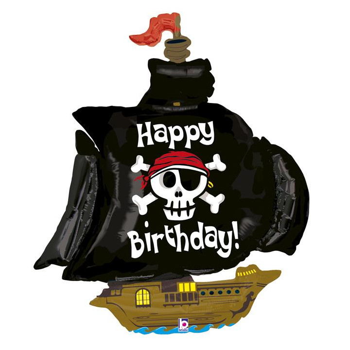 Pirates Navire Ballon feuille Happy Birthday, 117cm, noir