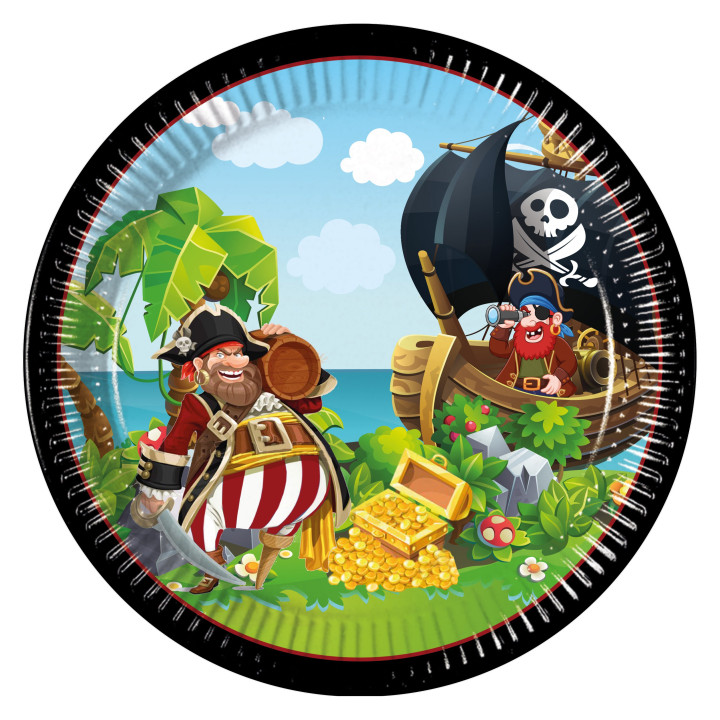 Pirates Assiettes de fête: certifié FSC, 8pièce, 23cm, multicolore