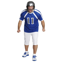 American football player: without helmet, blue