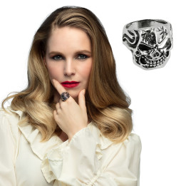 Skelette face finger ring, ? 20 mm), silver